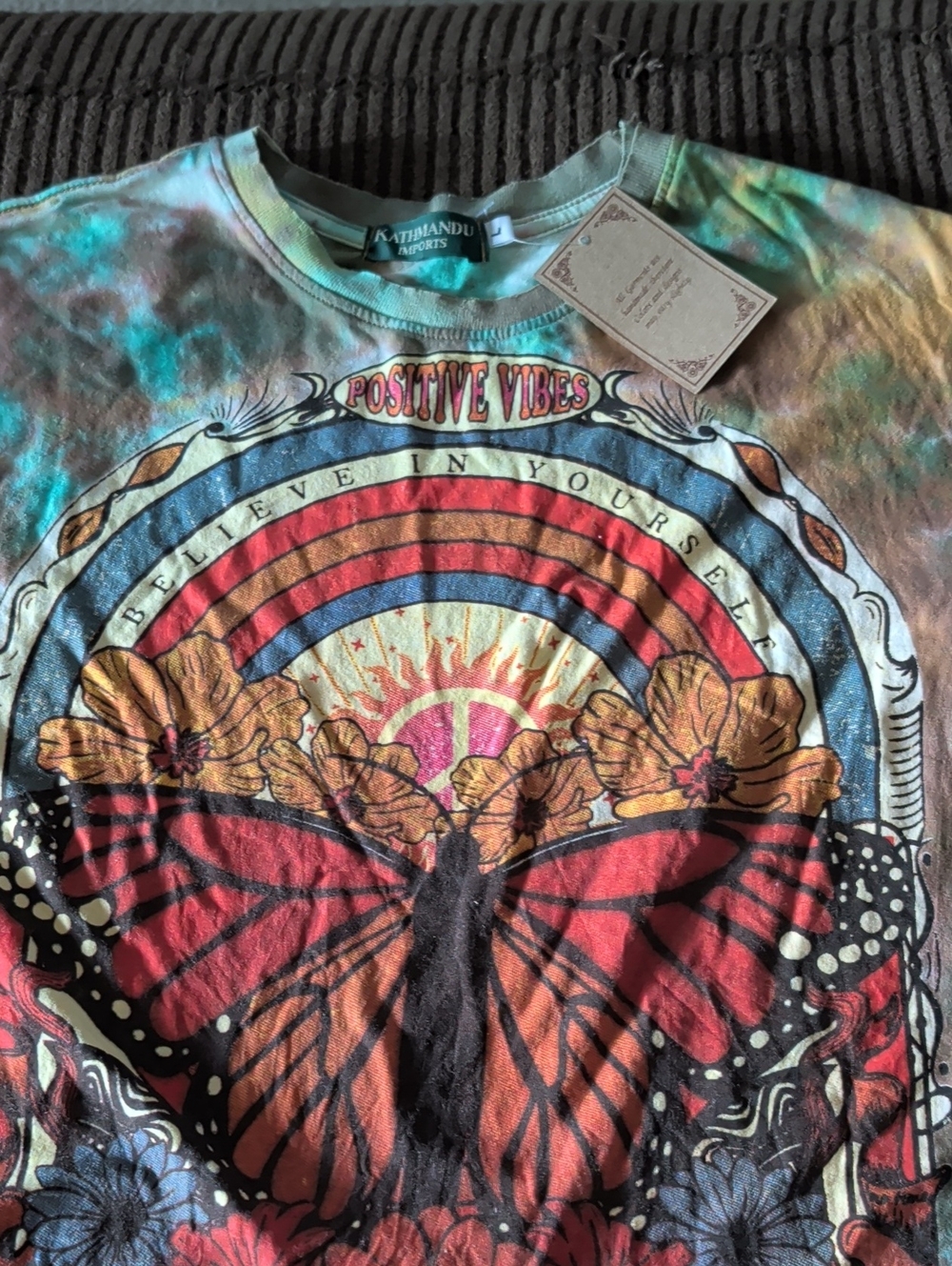 Kathmandu Imports 'Positive Vibes' Tie-Dye Graphic T Multi Color Short T Shirt